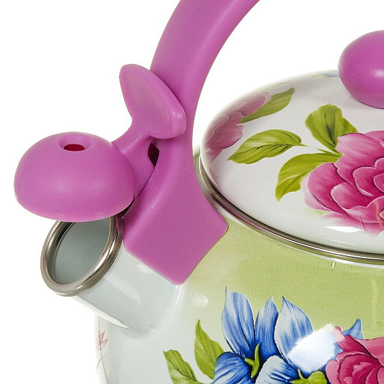 Чайник сталь, эмалированное покрытие, 2.2 л, со свистком, ручка пластиковая, Aurora, Пион, 1903