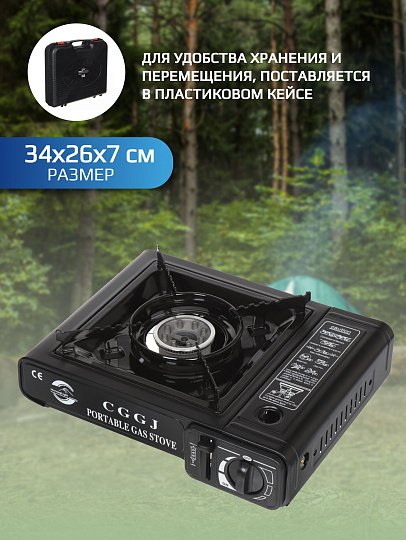 Плита газовая портативная, 1 конфорка, 34 х 26 х 7 см, для цанговых баллонов, кейс, металл, Y6-1859
