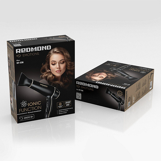 Фен Redmond, RF-536, 2000 Вт, ионизация, 3 режима, 2 скорости, черный