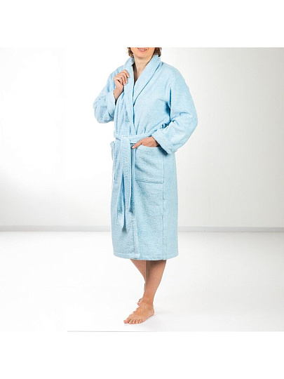 Халат женский, махровый, 100% хлопок, светло-голубой, XL-XXL, 52-54, Silvano