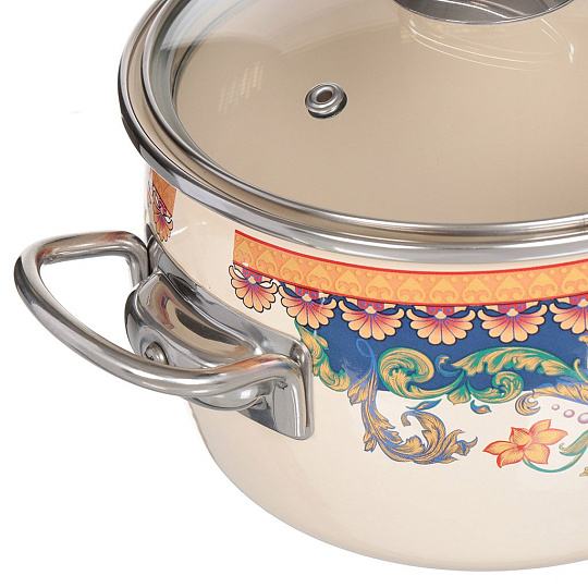 Кастрюля эмалированная сталь, 3 л, крышка стекло, Vitross, Ornamento, 1SC185S, индукция