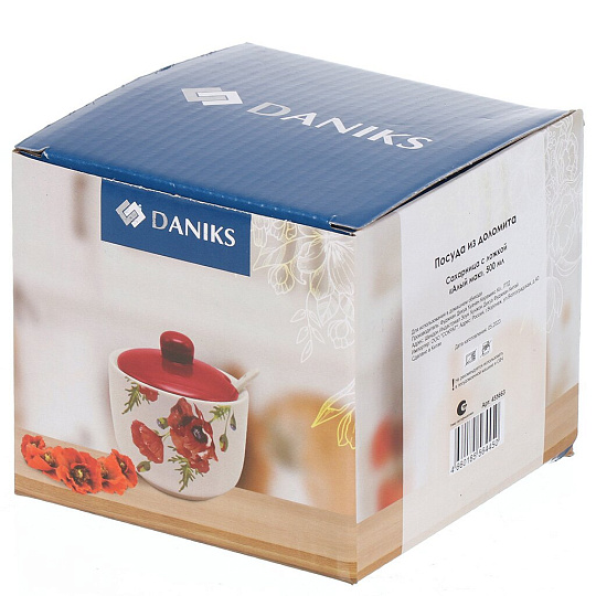 Сахарница 500 мл, доломит, с ложкой, Daniks, Алый мак
