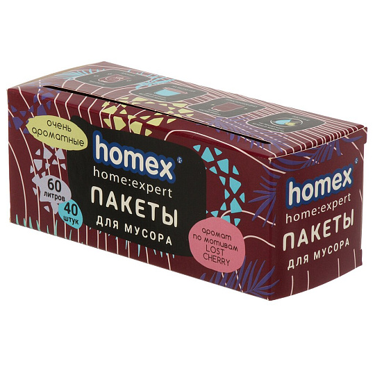 Пакеты для мусора 60 л, 40 шт, 9,5 мкр, 58х70см, Homex, Очень ароматные, 0801, борд