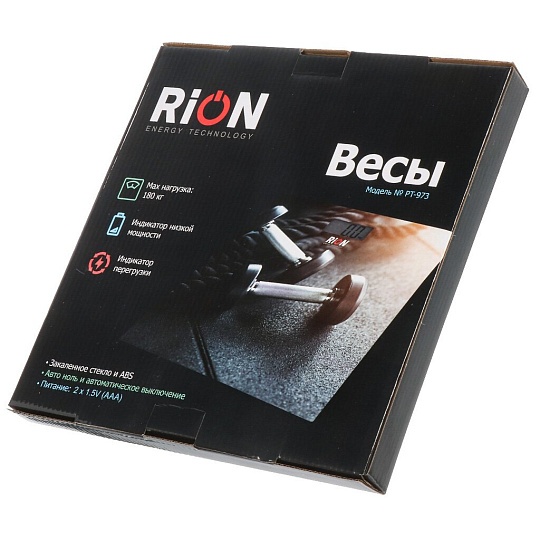 Весы напольные электронные, Rion, Спорт PT-973, стекло закаленное, до 180 кг, 28х28 см, LCD-дисплей