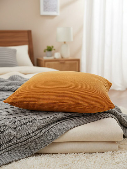 Наволочка декоративная Велюр, 100% полиэстер, 45 х 45 см, горчица, A130033