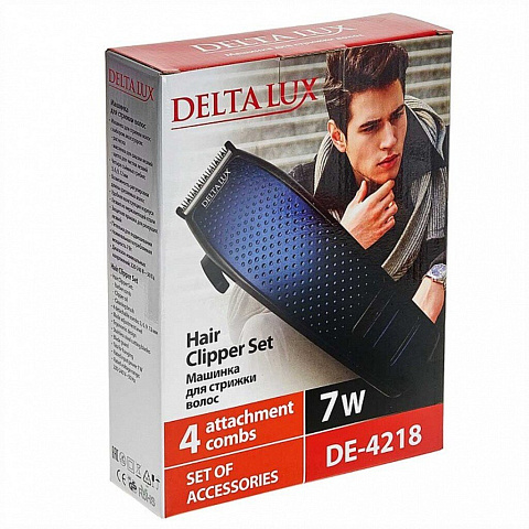 Машинка для стрижки Delta Lux, DE-4218, сетевая, 7 Вт, синяя