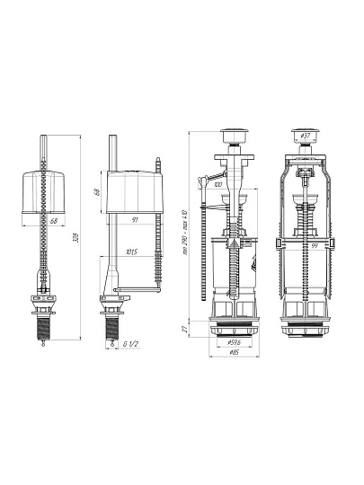 Арматура для бачка унитаза нижняя, 1/2", кнопочная, хром, АниПласт, WC6550M