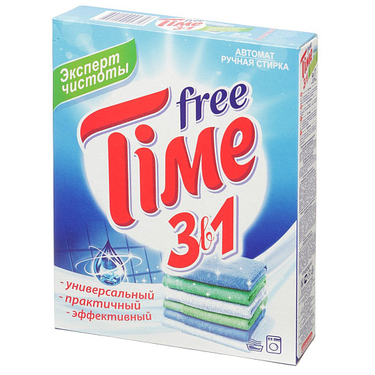 Стиральный порошок Free Time, 0.35 кг, ручной + автомат, универсальный, 3 в 1