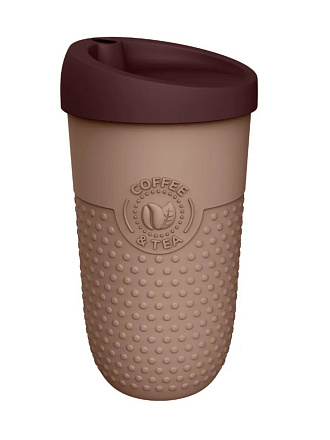 Стакан 550 мл, пластик, Бытпласт, Phibo, с рельефом, с декором, с крышкой, коричневый, 435294914