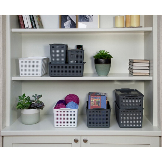 Корзина для хранения, 2 л, 20х13.5х12 см, прямоугольная, пластик, серая, Violet, Лофт, 641008