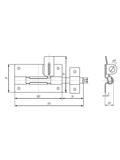 Задвижка дверная задвижка, с проушиная, ригель круглый, Секрет-Киров, 120 мм, ЗД-12, 2 855, антик серебро