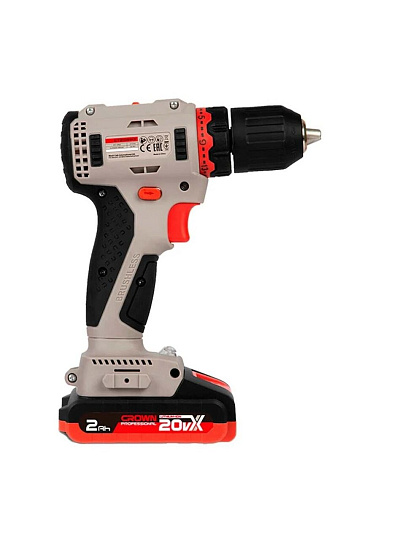 Дрель-шуруповерт аккумуляторный, Crown, CT21091HX-2 BMC, бесщеточный, 20 В, кейс