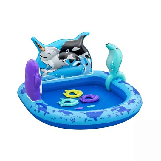 Игровой центр-бассейн Bestway, 134х131х73 см, Polar Pals, 53156, 84 л, 2 кольца, 2 рыбы, тюлень