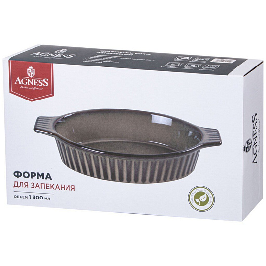 Форма для запекания керамика, 19х31х6.5 см, 1.3 л, круглая, Agness, Reactive Green, 780-113