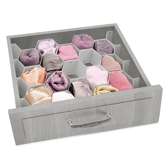 Разделитель для ящика, 36.3х6.7 см, 8 шт, серый, Valiant, Drawer Organizer Соты, ORG-8G