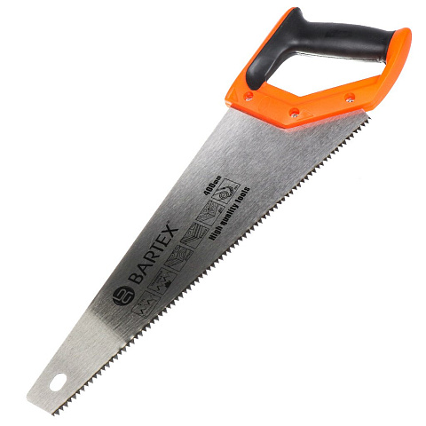 Ножовка по дереву, 400 мм, закаленные зубья, крупная, 2D-заточка, 4-6, рукоятка двухкомпонентная прорезиненная, Bartex