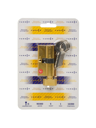 Личинка замка двери Vanger, EL-60-C-G, 29690, 60 мм, с заверткой, золотая