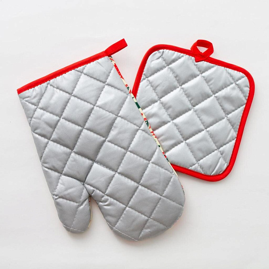 Набор кухонный 2 шт, 26х16 см + 17х17 см (варежка, прихватка), 100% полиэстер, Доляна, Олени, 4902056