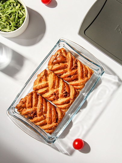 Форма для запекания стекло, 15х26х5.5 см, 1.32 л, прямоугольная, с крышкой, Borcam, 59864GREY