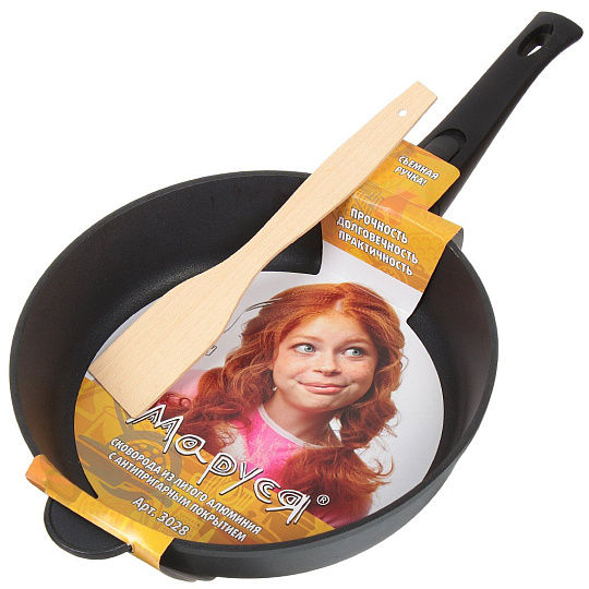 Сковорода литой алюминий, 28 см, антипригарное покрытие, Маруся, Стандарт, съемная ручка, 3028