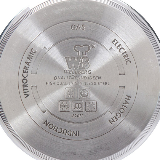 Набор посуды из нержавеющей стали Wellberg 1750C, (ковш 1.9 л, кастрюли 1.9, 2.7, 3.6, 6.1 л, сковорода 24 см), 12 предметов