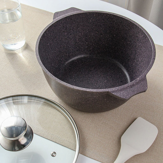 Кастрюля алюминий, антипригарное покрытие, 4 л, крышка стекло, Мечта, Premium violet, 44904
