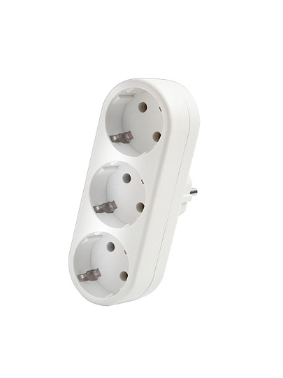 Разветвитель 3 гнезда, с заземлением, плоский, 16 А, 250 В, 3500 Вт, Domtok, 2656