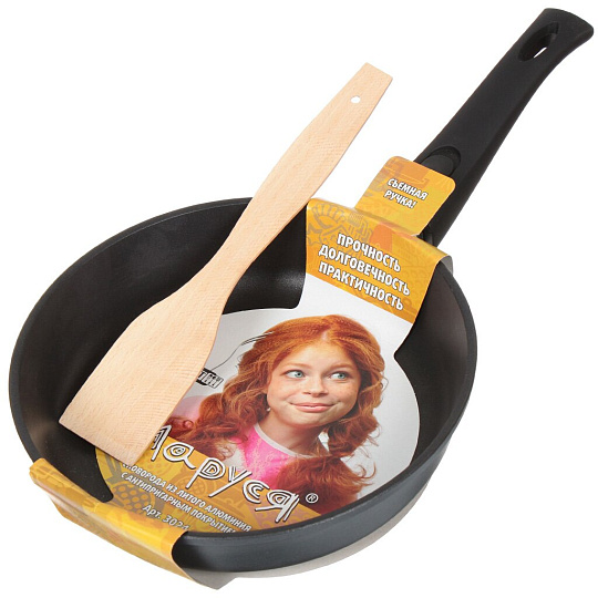 Сковорода литой алюминий, 26 см, антипригарное покрытие, Маруся, Стандарт, съемная ручка, 3026