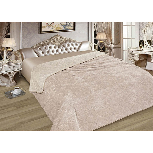 Покрывало евро, 250х225 см, микрофибра, мех, двухстороннее, Marianna, Элит, бежевое, М06-ПК-ЭЛМ-250-225