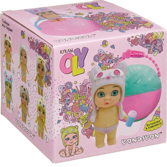 Куколка Bondibon, Oly в шапочке-ушанке, 10х10х10 см, с животным и аксессуарами в шаре, ВВ3891