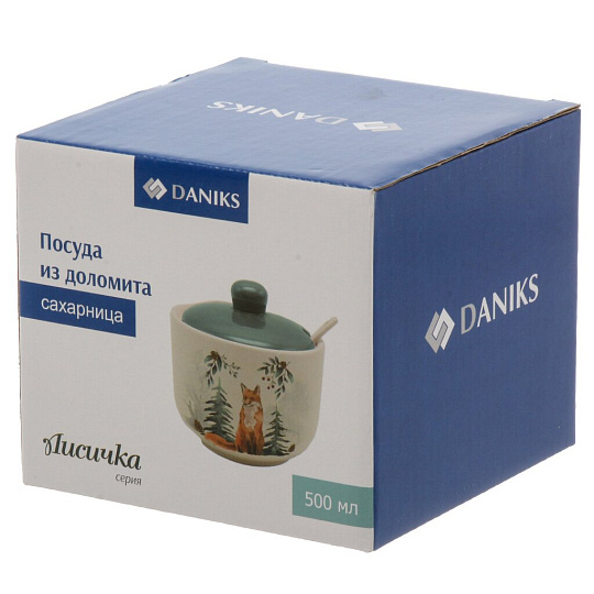 Сахарница 500 мл, доломит, 11х11х12 см, с ложкой, Daniks, Лисичка