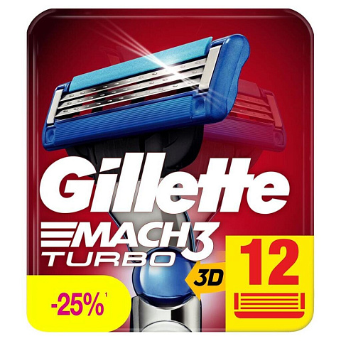 Сменные кассеты для бритв Gillette, Mach3 Turbo, для мужчин, 12 шт