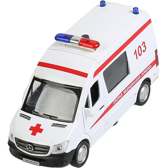 Машина Технопарк, Mercedes-Benz Sprinter Скорая помощь, 14 см, инерционная, SPRINTERVAN-14SLAMB-WH