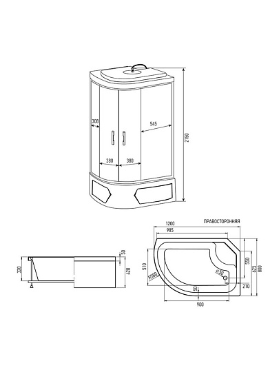 Душевая кабина 120х80х215 см, Mirwell, MR3512TPR-C3-RUS