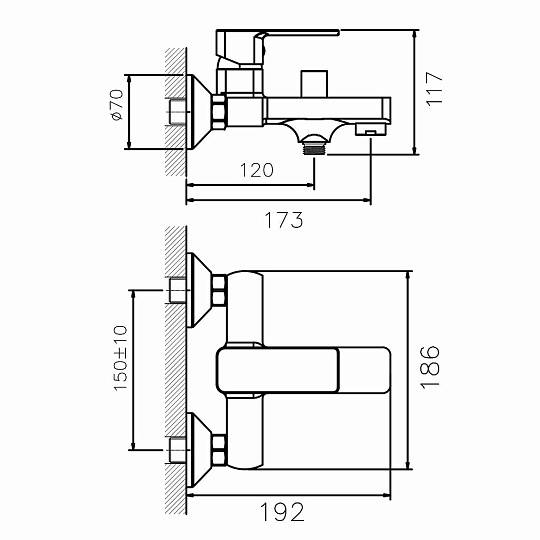 Смеситель для ванны, Golden Fox, Exmoor, короткий излив, с картриджем, хром, 10113-FOX