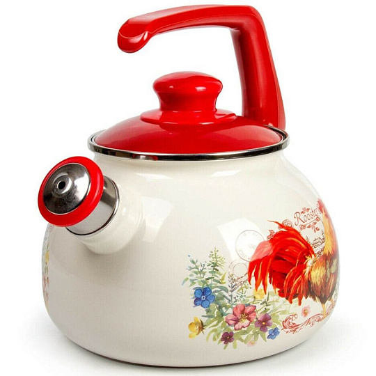 Чайник сталь, эмалированное покрытие, 2.5 л, со свистком, ручка консольная, Metrot, Золотой Петушок, индукция, 196631
