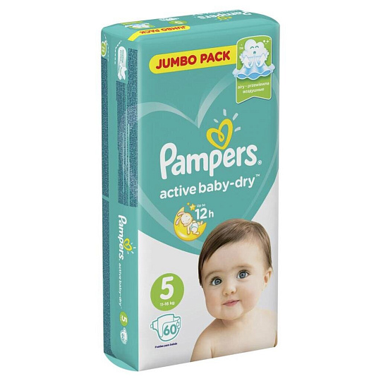 Подгузники детские Pampers, Active Baby Dry Junior, р. 5, 11 - 16 кг, 60 шт, унисекс