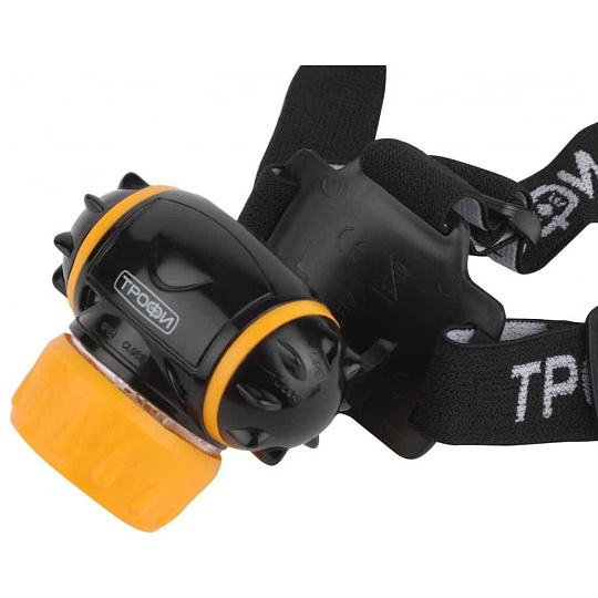 Фонарь налобный, Трофи, GB-302, пластик, режим SOS, оранжево-черный, 4 режима, на батарейках, 3 Вт, ЗхААА, 1СОВ, IP44, Б0036617