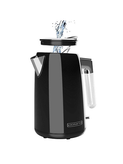 Чайник электрический Polaris, PWK 1746CA, черный, 1.7 л, 2200 Вт, скрытый нагревательный элемент, нержавеющая сталь, пластик