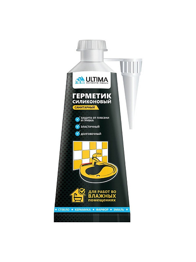 Герметик силиконовый, санитарный, Ultima, ULAST01180, 80 мл, бесцветный