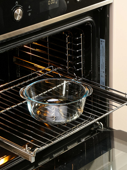 Форма для запекания стекло, 1.5 л, круглая, с крышкой, Borcam, 59123K