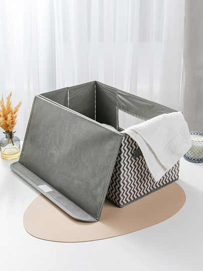 Кофр для хранения, с крышкой, складной, 40х24х23 см, серая волна, с окном, A190056