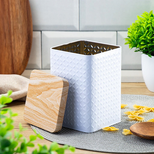 Банка для сыпучих продуктов, жесть, 1.4 л, 10.5х10.5х16 см, с крышкой, Y4-6418, белая