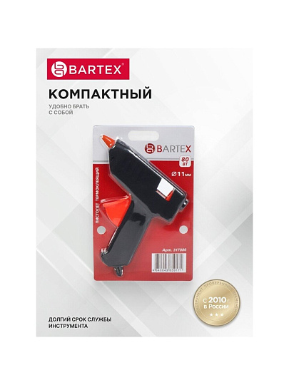 Электропистолет клеевой 11 мм, 80 Вт, 6 г/мин, Bartex, 1227008