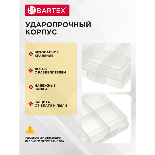 Ящик-органайзер для инструмента, 24х13х3.5 см, пластик, Bartex, 04215, 10 ячеек, 2780355066