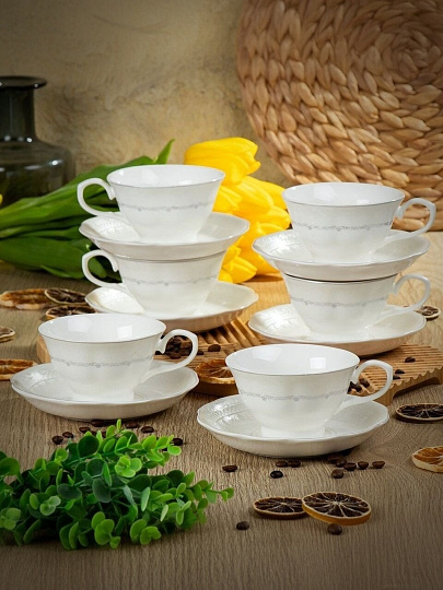 Набор чайный керамика, 12 предметов, на 6 персон, 200 мл, Daniks, Эдельвейс, Y4-7622, подарочная упаковка