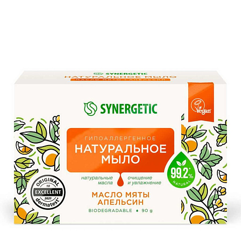 Мыло Synergetic, Масло мяты и апельсин, 90 г, натуральное