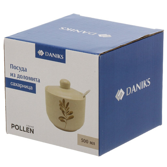 Сахарница 500 мл, доломит, 11.2х11.2х11 см, с ложкой, Daniks, Pollen