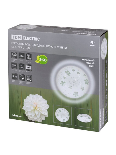 Светильник светодиодный, TDM Electric, СПС 02 Лето, 22 Вт, 4000 К, 950 Лм, IP20, 35х35х11 см, белый, SQ0329-0165