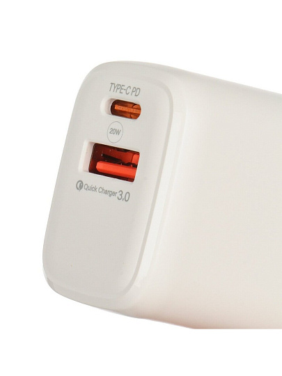 Сетевое зарядное устройство Red Line, NQC-13, 3 А, USB + Type-C, PD 20 Вт, белое, УТ000036039